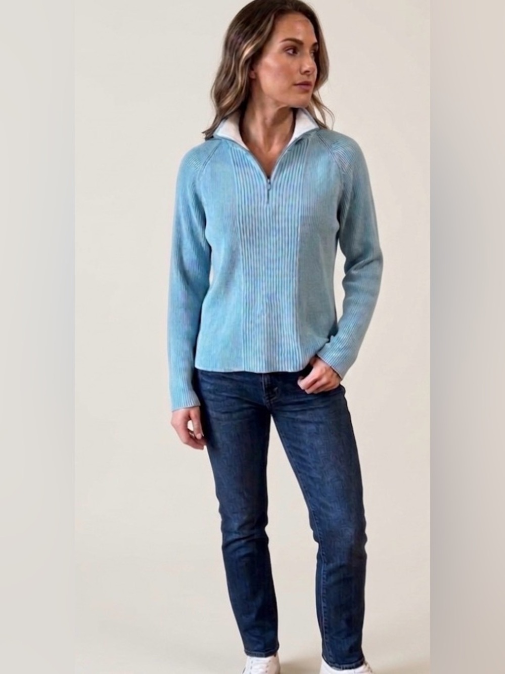 Polo Ralph Lauren Vintage Women’s Aqua Blue Ribbed 1/4 zip Pullover x large